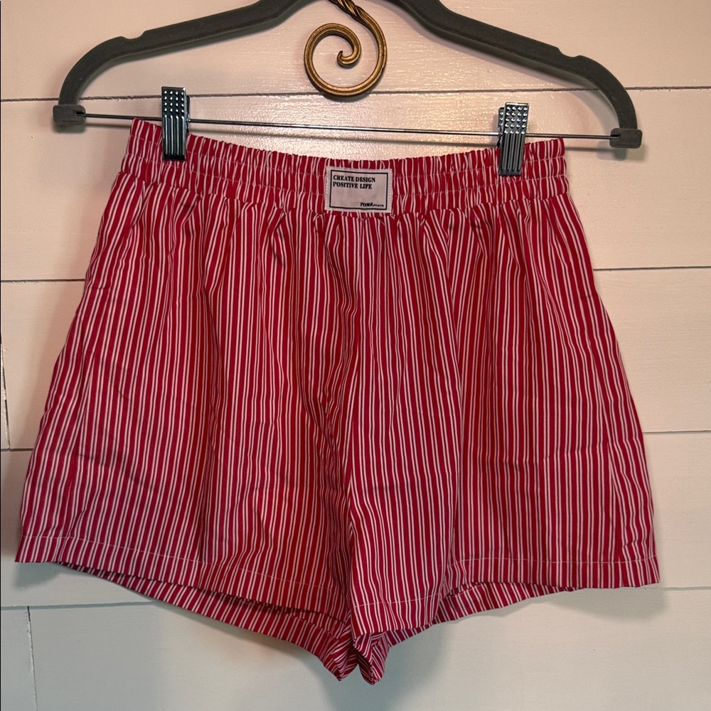 SHEIN Red and White Striped Women Shorts
